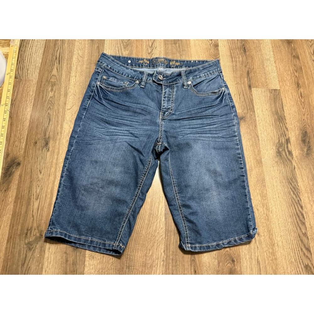Royalty Denim Shorts Womens 12 Blue Ladies Bermuda Whiskered Stretch Excellent
